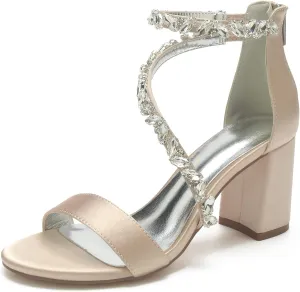Hyinlays Women's Crystal Block Heels Wedding Shoes for Bride High Heel Formal Party Pumps Shoes for Prom Party
