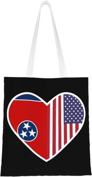 I Love America And Tennessee Tote Bag for Women Canvas Shopping Bags Reusable Large Capacity Casual Shoulder Handbags Grocery Bags DIY Gift Bags