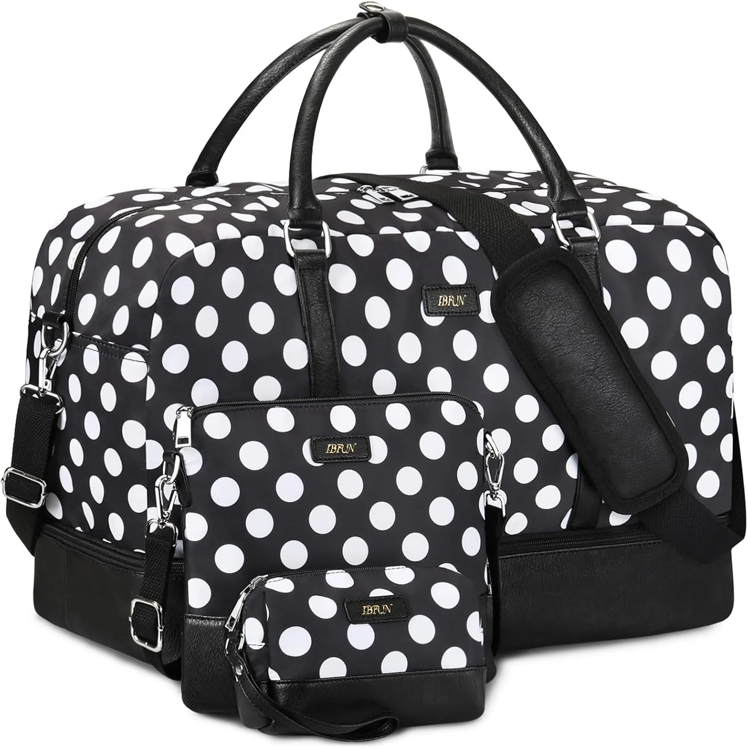 IBFUN Duffel Bag, 21'' Weekender Travel Bag with Shoe Compartment, Waterproof, Overnight Duffel Bag for Women, 3PCS