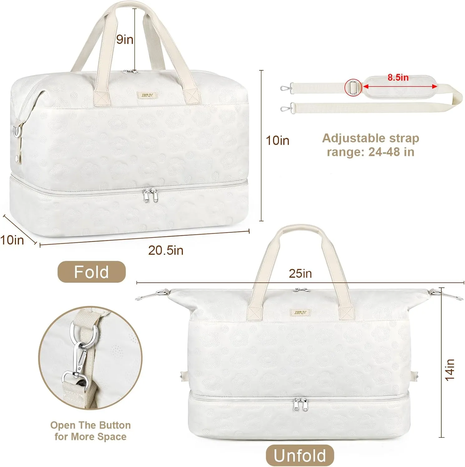 IBFUN Weekender Bags for Women, 21" Weekender Travel Bag, Travel Duffle Bag with Shoe Compartment Carry on Overnight Duffel Bag for Weekend Travel Business Trip