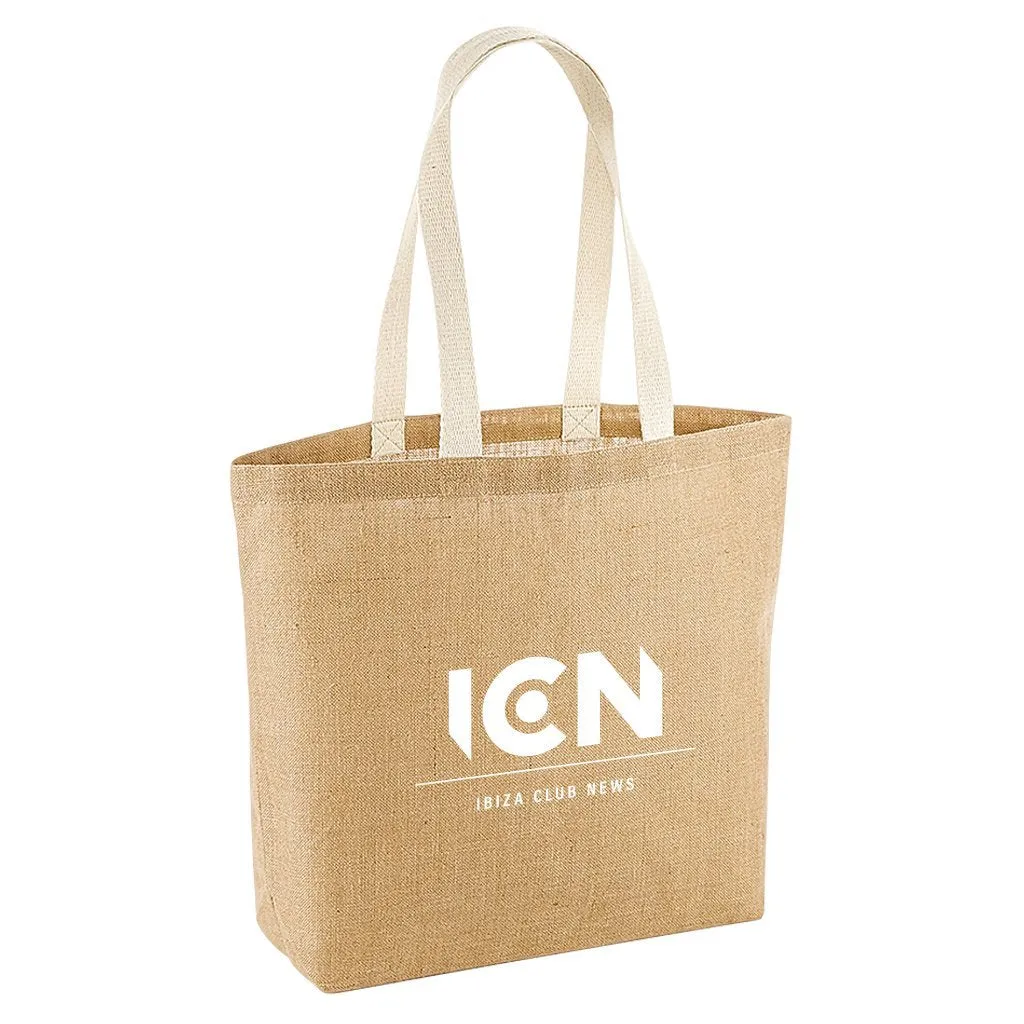 Ibiza Club News White ICN Logo Jute Shopping Bag