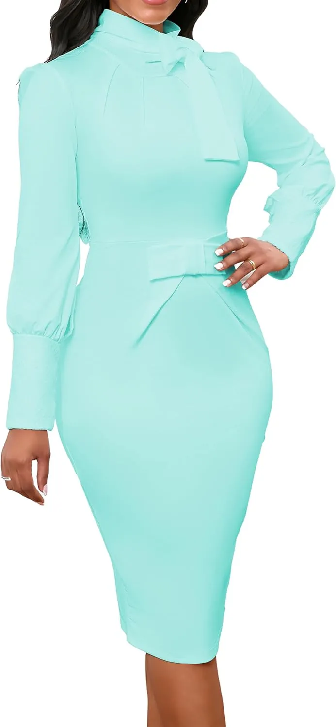 IbuduSexy Church Dresses for Women 2025 Elegant Bow tie lace Button Sleeve