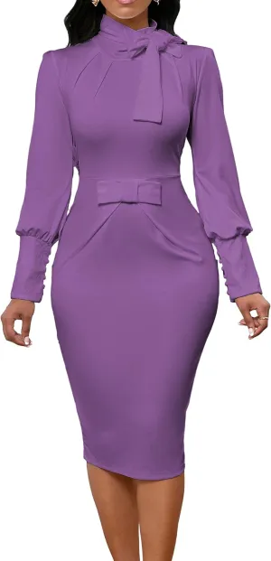 IbuduSexy Church Dresses for Women 2025 Elegant Bow tie lace Button Sleeve