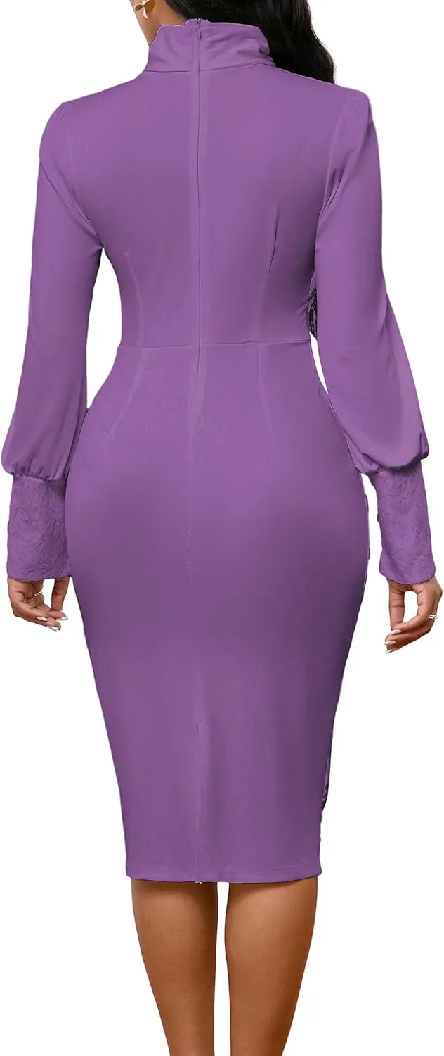 IbuduSexy Church Dresses for Women 2025 Elegant Bow tie lace Button Sleeve