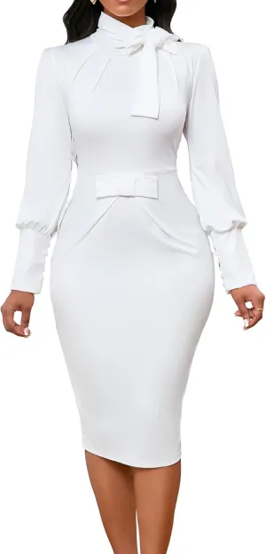 IbuduSexy Church Dresses for Women 2025 Elegant Bow tie lace Button Sleeve