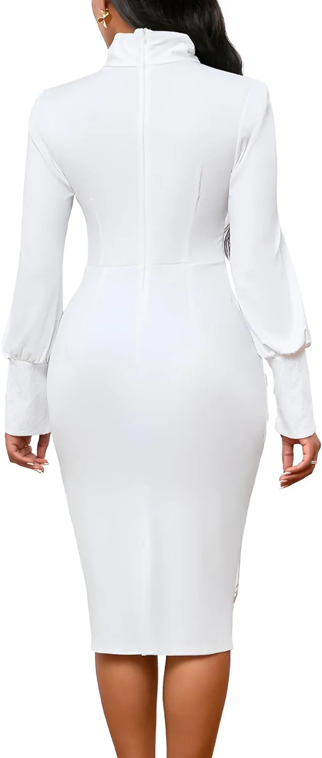 IbuduSexy Church Dresses for Women 2025 Elegant Bow tie lace Button Sleeve