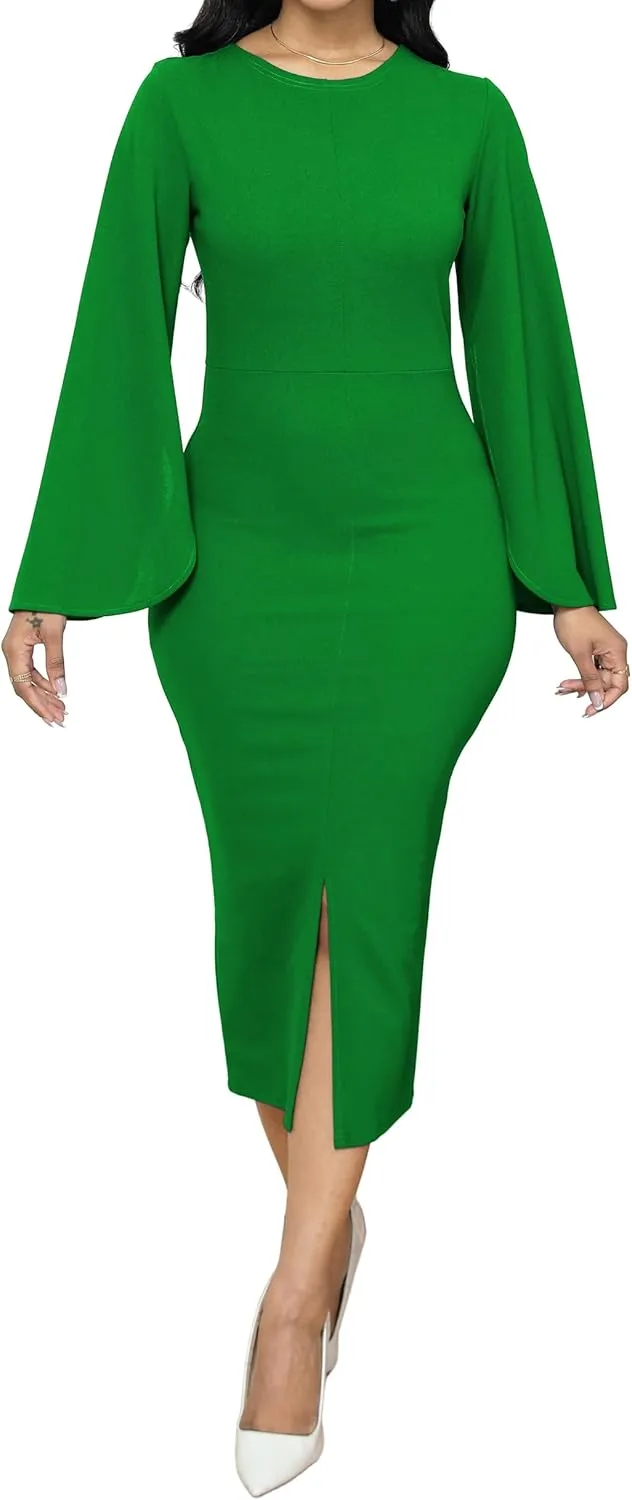 IbuduSexy Church Dresses for Women Elegant Sexy Business Outfits for Women Solid Color Pencil Dress for Women