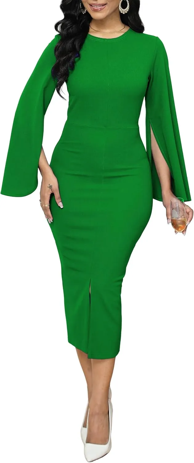 IbuduSexy Church Dresses for Women Elegant Sexy Business Outfits for Women Solid Color Pencil Dress for Women