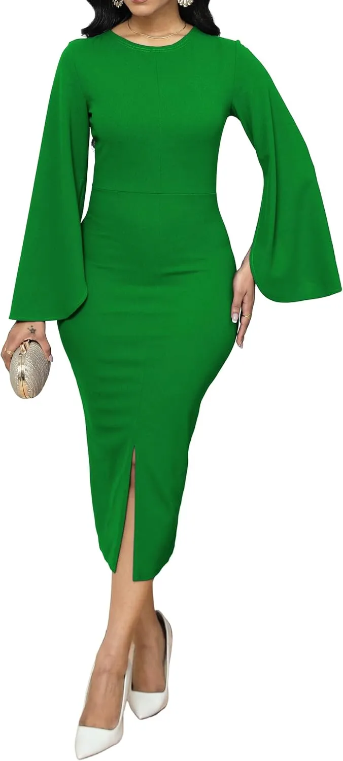 IbuduSexy Church Dresses for Women Elegant Sexy Business Outfits for Women Solid Color Pencil Dress for Women