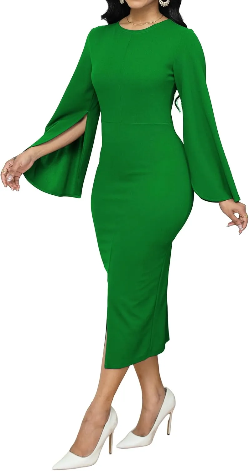 IbuduSexy Church Dresses for Women Elegant Sexy Business Outfits for Women Solid Color Pencil Dress for Women