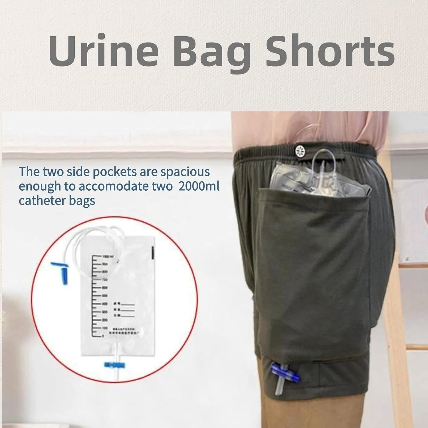 Incontinence Care Trousers, Catheter Leg Bag Shorts with Urine Bag Pockets for Men/Women, Ostomy Drainage Bag Underwear for Elderly(Wowen-XL)
