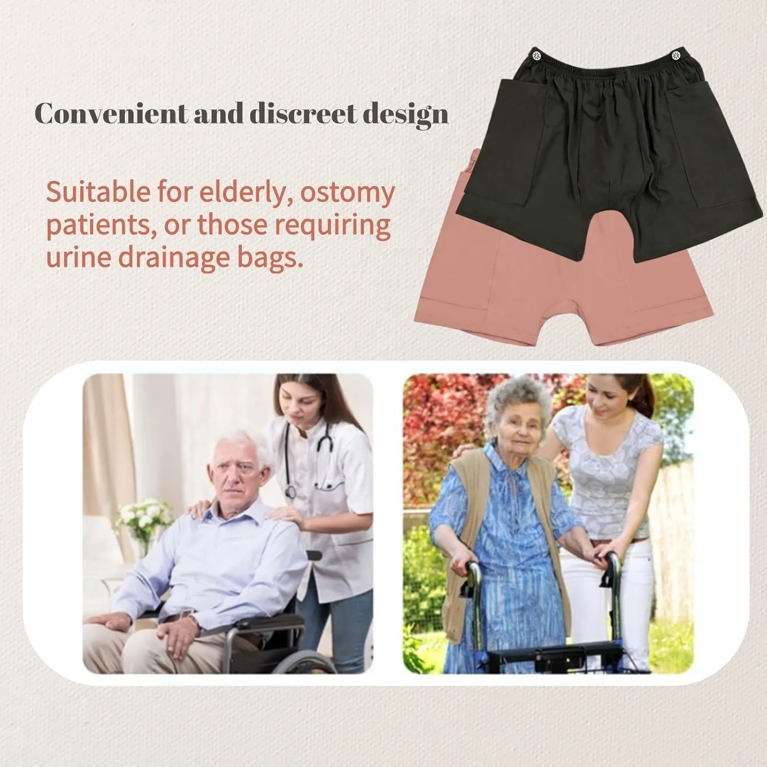 Incontinence Care Trousers, Catheter Leg Bag Shorts with Urine Bag Pockets for Men/Women, Ostomy Drainage Bag Underwear for Elderly(Wowen-XL)