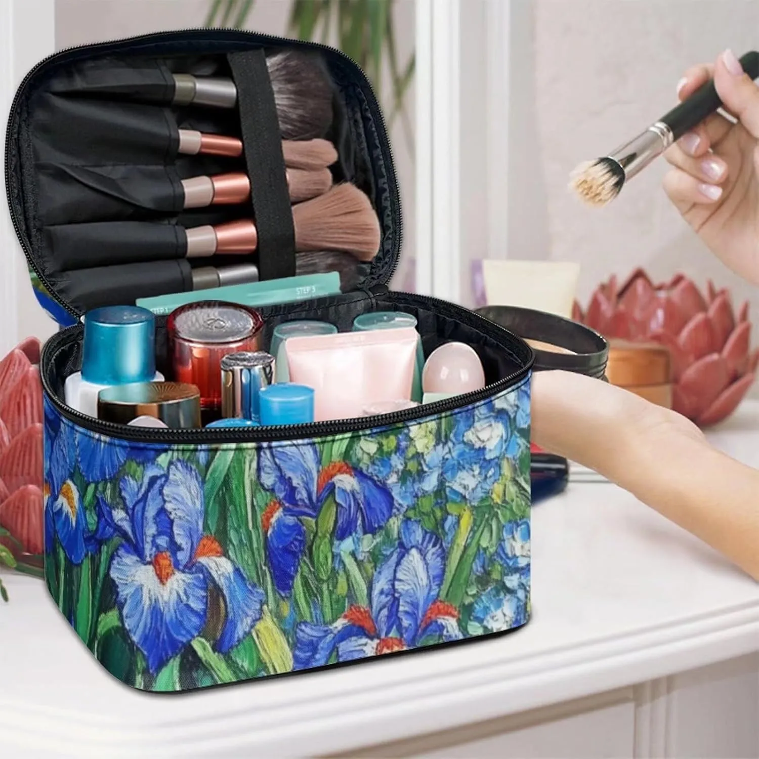 Irises Makeup Bag Large Capacity Travel Cosmetic Bag Oil Painting Design Portable Lipstick Cosmetic Bags Storage Bag Makeup Bag Cosmetic Bags with Zipper