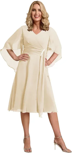 ISABUFEI Mother of The Bride Dresses for Wedding Chiffon Formal Evening Dresses V-Neck Wedding Guest Dresses for Women