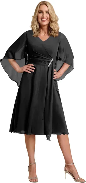 ISABUFEI Mother of The Bride Dresses for Wedding Chiffon Formal Evening Dresses V-Neck Wedding Guest Dresses for Women