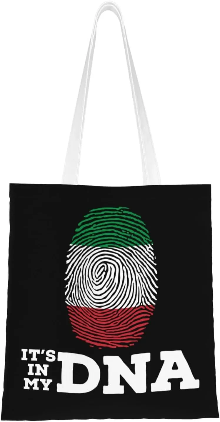 Italy It's in My DNA Tote Bag for Women Canvas Shopping Bags Reusable Large Capacity Casual Shoulder Handbags Grocery Bags DIY Gift Bags
