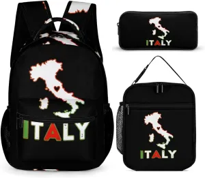 Italy Map Flag Cute Backpack Set with Lunch Bag and Pencil Case Lightweight Bags Sets