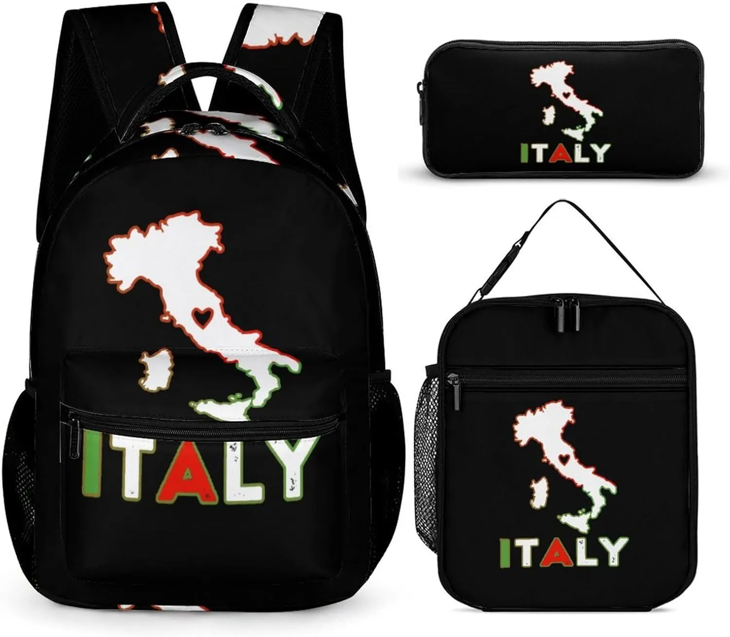 Italy Map Flag Cute Backpack Set with Lunch Bag and Pencil Case Lightweight Bags Sets