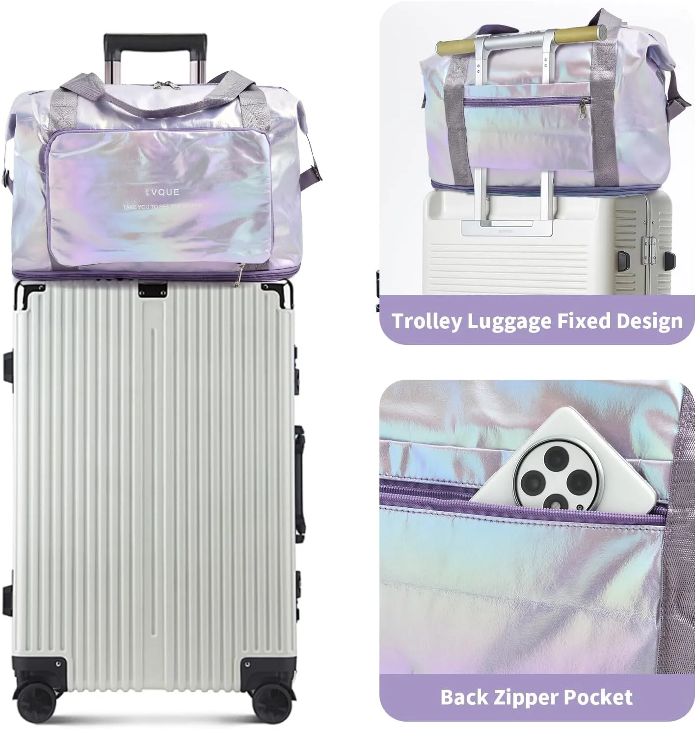 IwIeIaIrI Travel Sports Duffel Bags Gym Bag for Women Weekender Bags Carry On Duffel Bag with Shoe Compartment Weekender Overnight Bag with Wet Pocket Foldable Travel Tote Bag Purple