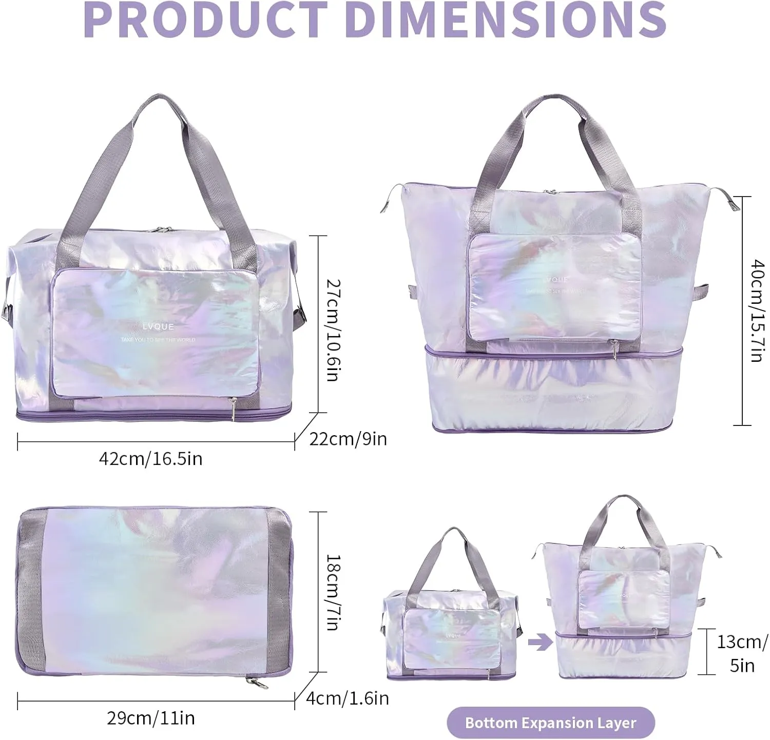 IwIeIaIrI Travel Sports Duffel Bags Gym Bag for Women Weekender Bags Carry On Duffel Bag with Shoe Compartment Weekender Overnight Bag with Wet Pocket Foldable Travel Tote Bag Purple