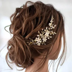 JAKAWIN Bride Wedding Hair Comb Pearl Flower Hair Piece Rhinestone Bridal Hair Accessories for Women HC034 (2-Gold)
