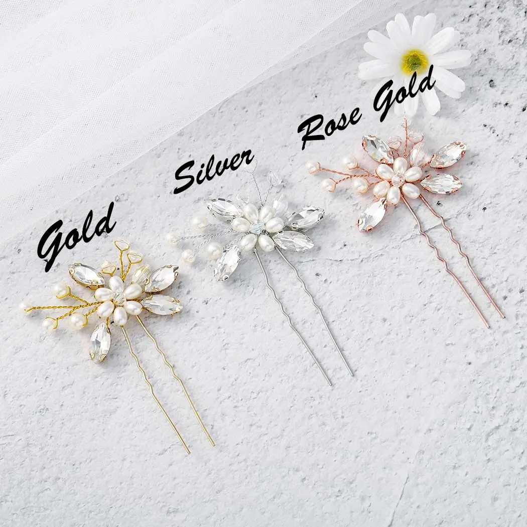 JAKAWIN Pearl Bride Wedding Hair Pins Bridal Hair Piece Accessories Decorative Hair Clips for Women HP065 (Rose Gold)