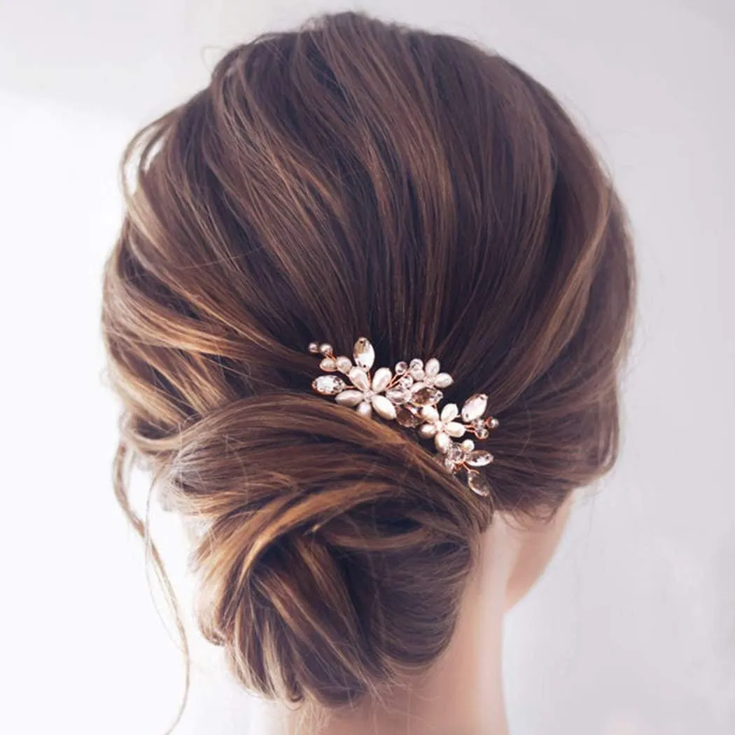 JAKAWIN Pearl Bride Wedding Hair Pins Bridal Hair Piece Accessories Decorative Hair Clips for Women HP065 (Rose Gold)