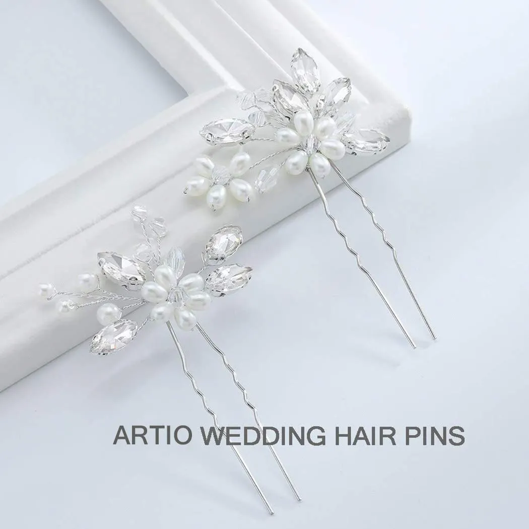 JAKAWIN Pearl Bride Wedding Hair Pins Silver Bridal Hair Piece Accessories Decorative Hair Clips for Women HP065 (Silver)