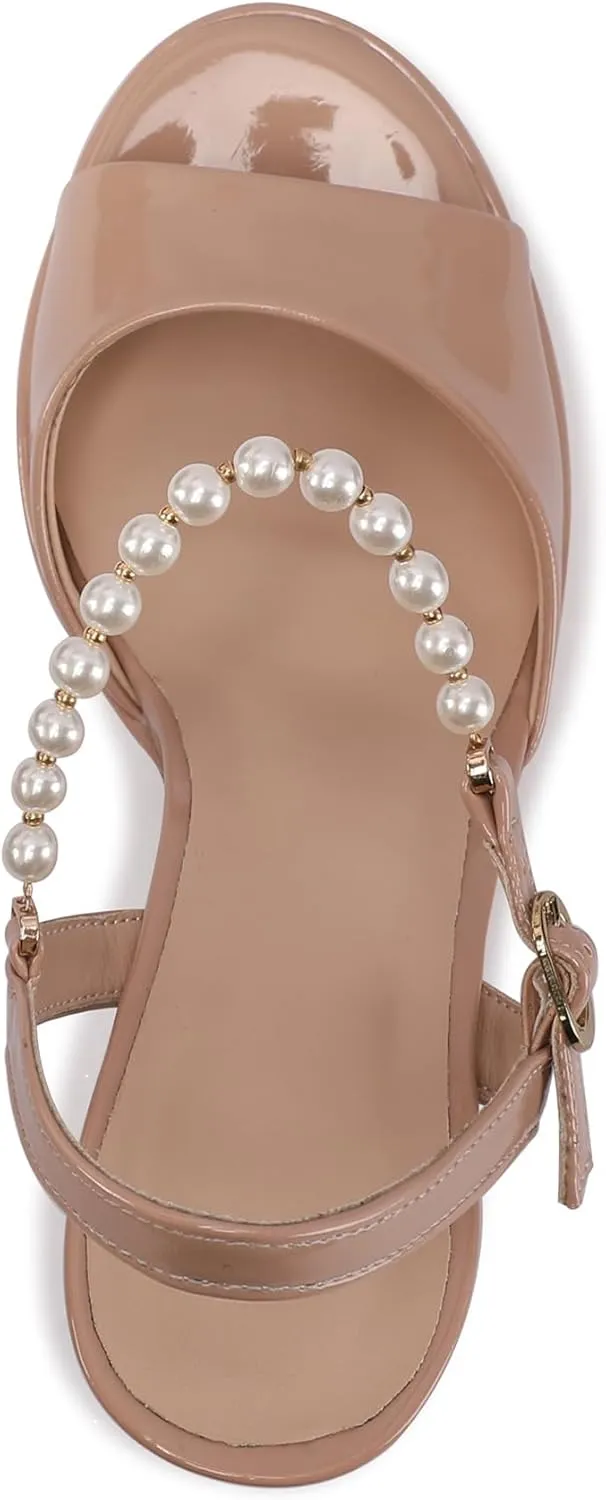 JANSEVEN Rhinestone Sandals Women Crystal Heels Platform Chunky Heel Ankle Strap Sparkling Sandals Peep Toe Sexy Dress Bridal Wedding Party Shoes