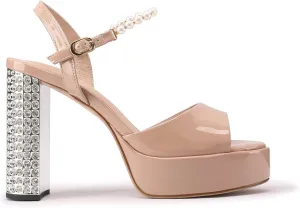 JANSEVEN Rhinestone Sandals Women Crystal Heels Platform Chunky Heel Ankle Strap Sparkling Sandals Peep Toe Sexy Dress Bridal Wedding Party Shoes