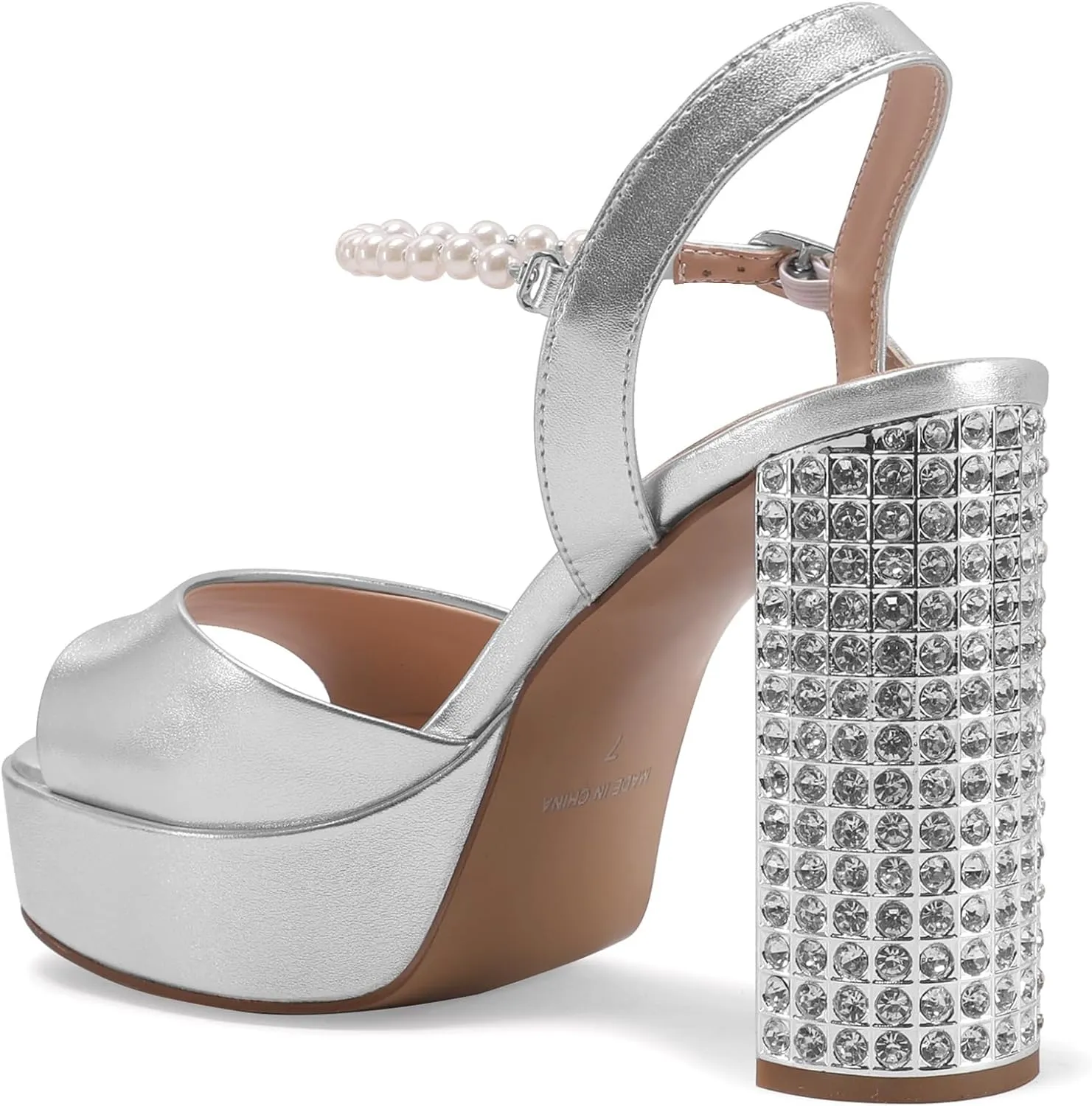JANSEVEN Rhinestone Sandals Women Crystal Heels Platform Chunky Heel Ankle Strap Sparkling Sandals Peep Toe Sexy Dress Bridal Wedding Party Shoes