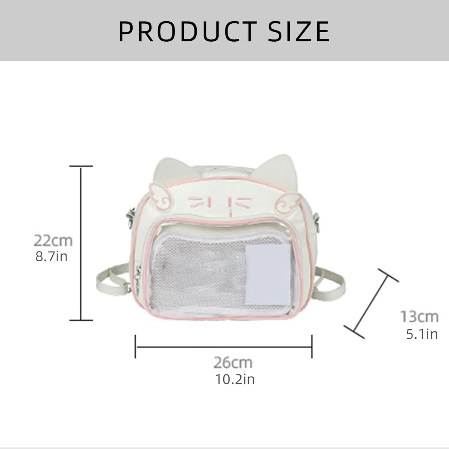 Japanese Anime Cats Itabag PU Backpack for Women and Teen Girls Pin Display Clear Crossbody Bag with Adjustable Straps, Black, 26x13x22cm