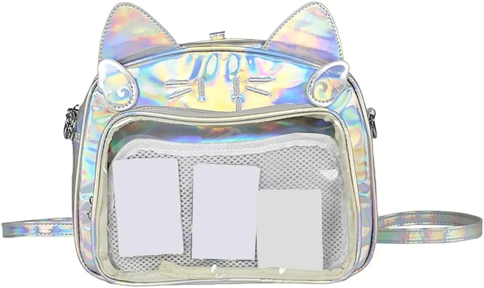 Japanese Anime Cats Itabag PU Backpack for Women and Teen Girls Pin Display Clear Crossbody Bag with Adjustable Straps
