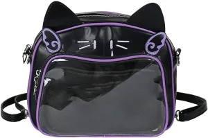 Japanese Anime Cats Itabag PU Backpack for Women and Teen Girls Pin Display Clear Crossbody Bag with Adjustable Straps