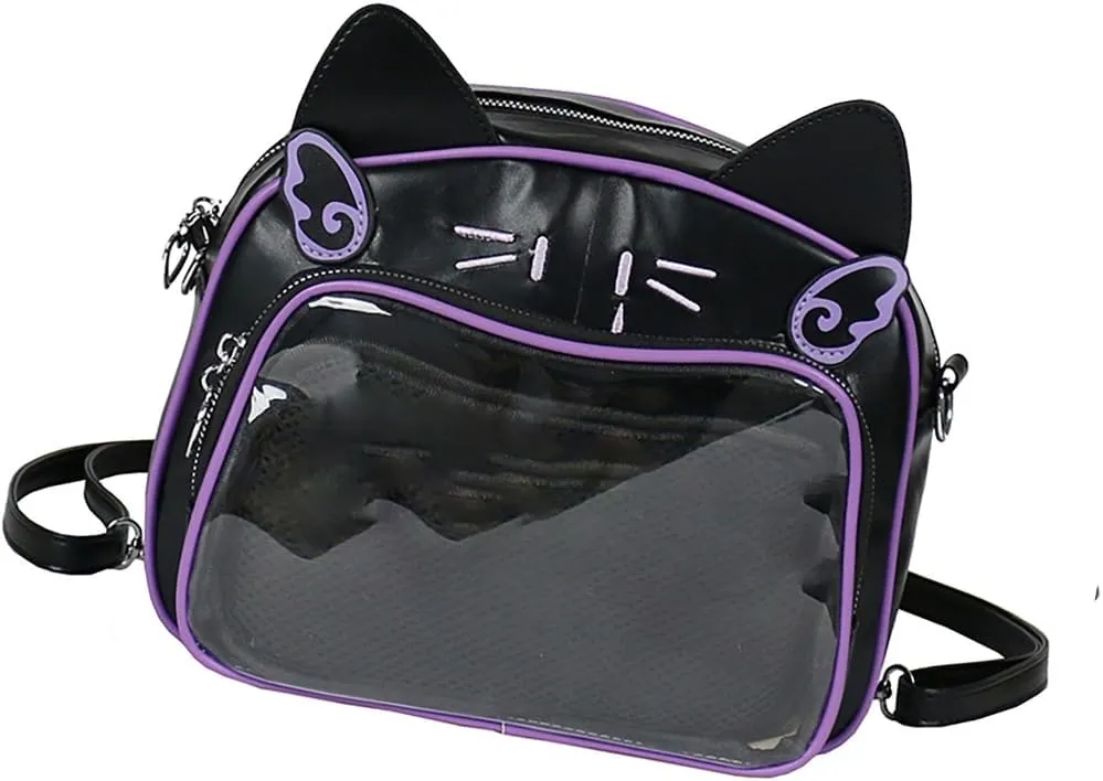 Japanese Anime Cats Itabag PU Backpack for Women and Teen Girls Pin Display Clear Crossbody Bag with Adjustable Straps