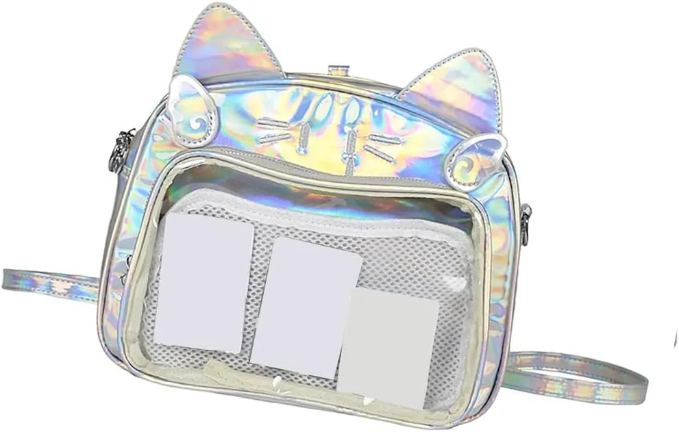 Japanese Anime Cats Itabag PU Backpack for Women and Teen Girls Pin Display Clear Crossbody Bag with Adjustable Straps