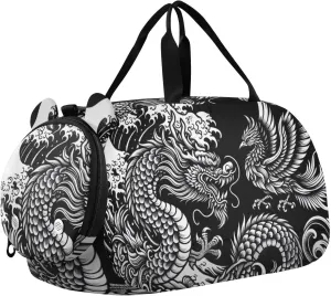 Japanese Dragon Phoenix Duffle Bag for Girl, Sports Duffle Gym Bags with Shoe Compartment, Personalized Overnight Bag Travel Weekender for Kids