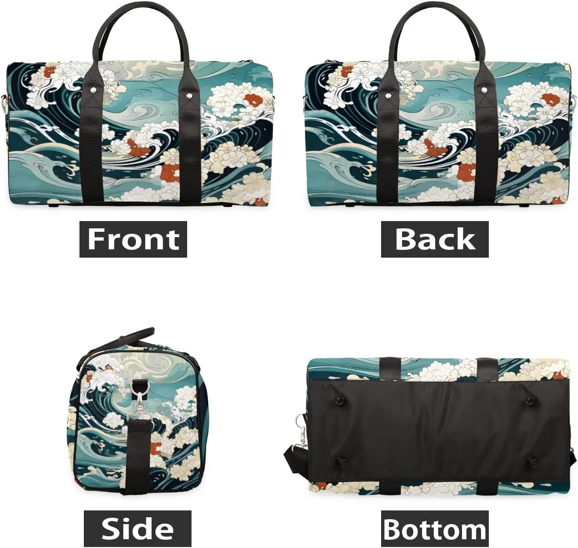 Japanese Waves Travel Duffle Bag for Women Men Gym Duffel Foldable Bag Waterproof Weekender Asian Sea Duffle Tote