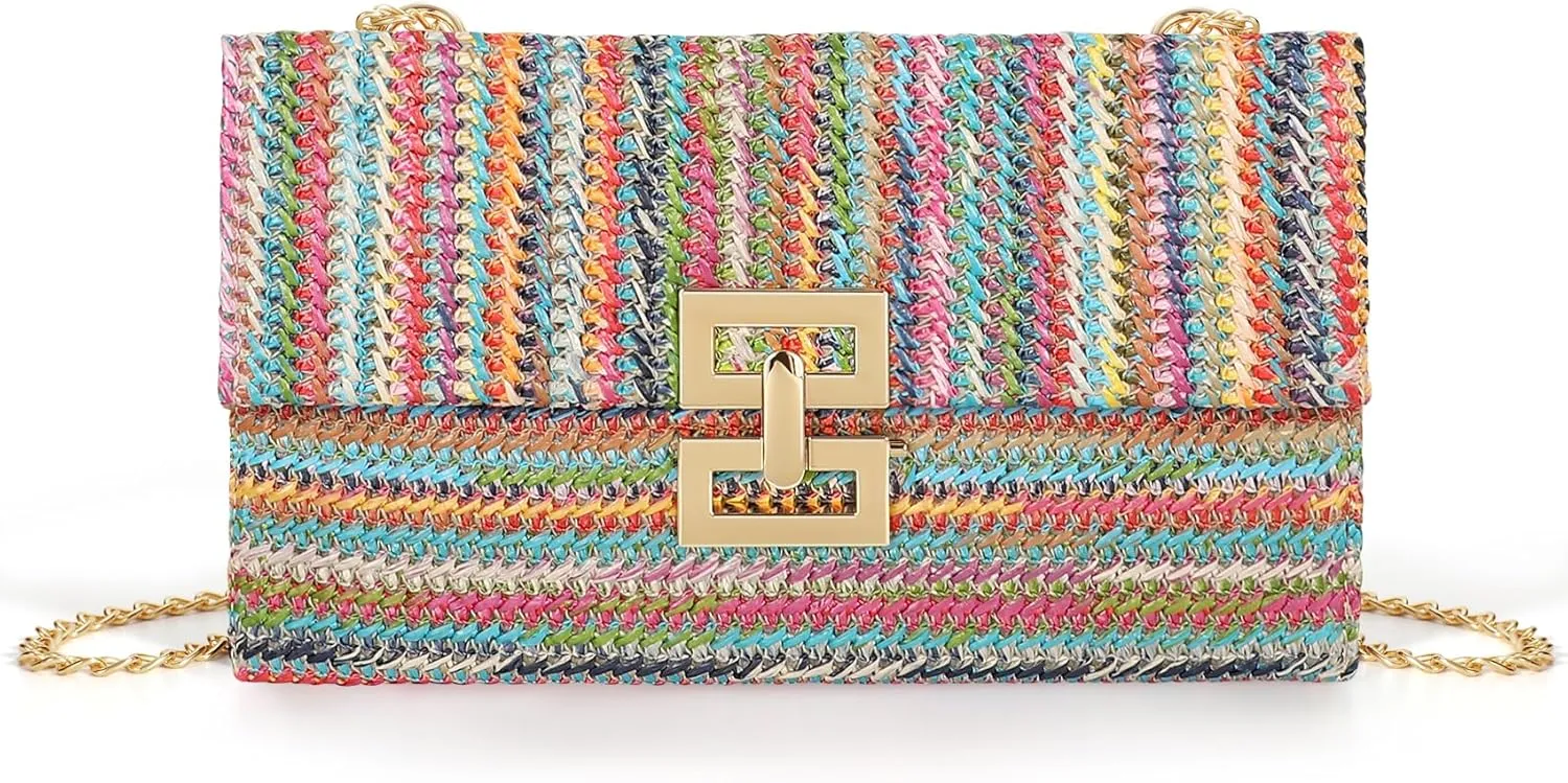 JASGOOD Straw Purse Clutch Bags for Women Straw Crossbody Bags Summer Beach Handbags Boho Woven Shoulder Bag Evening Bag