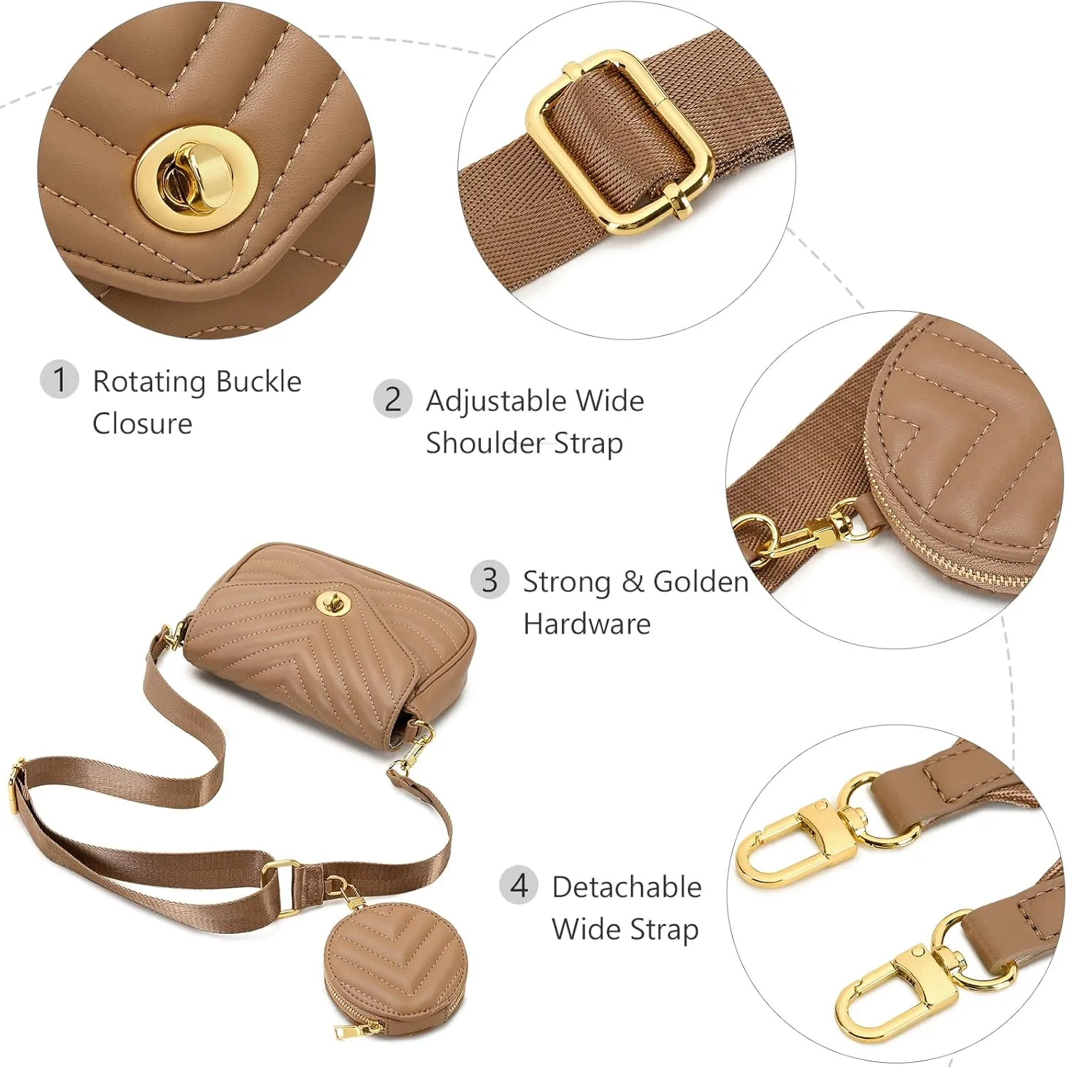 JEEHAN Quilted Crossbody Bags for women Designer Shoulder Handbags Small Purse