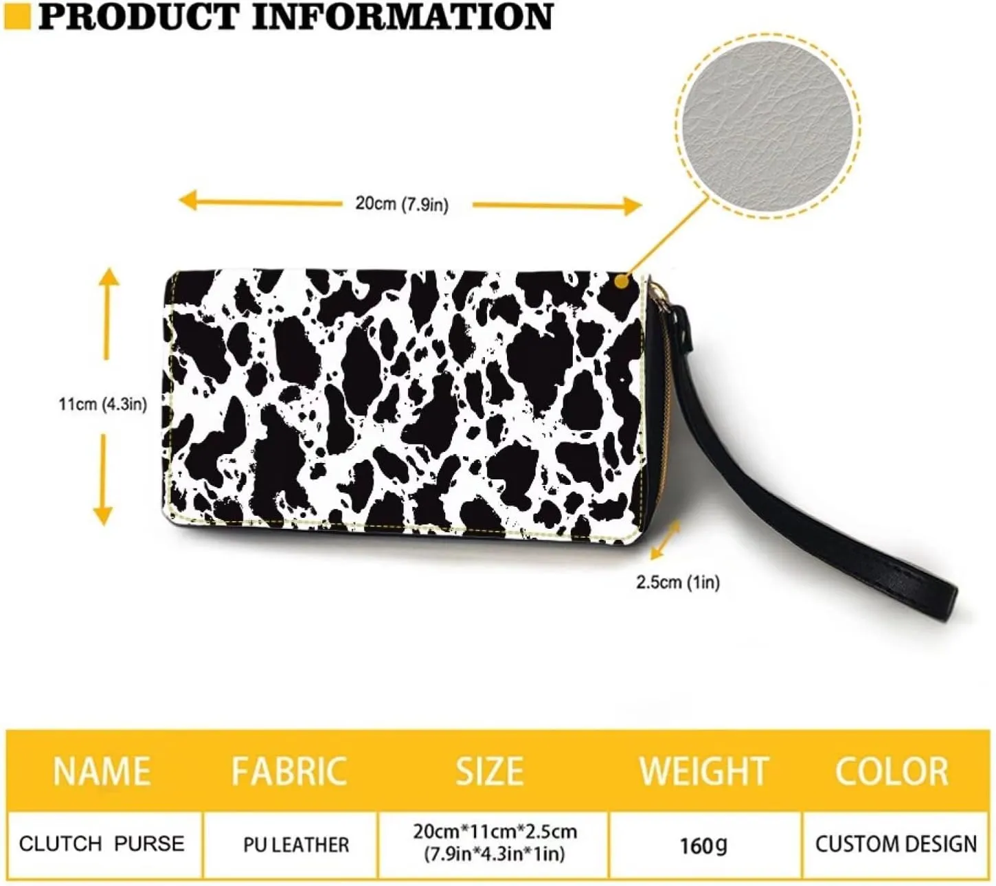 Jeiento Cow Print Women's PU Leather Zip Around Wallet Clutch with Wristlet Strap Large Capacity