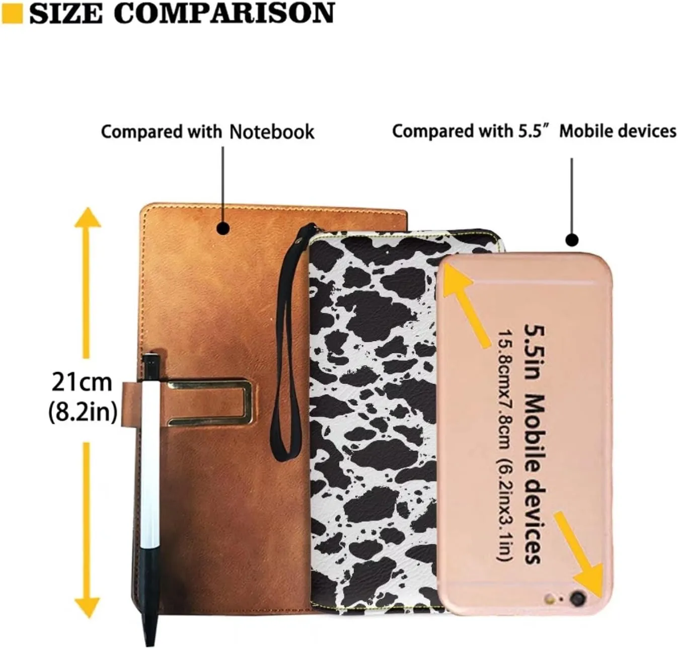 Jeiento Cow Print Women's PU Leather Zip Around Wallet Clutch with Wristlet Strap Large Capacity