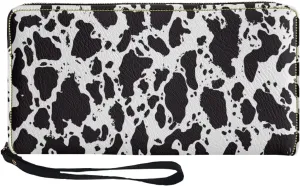 Jeiento Cow Print Women's PU Leather Zip Around Wallet Clutch with Wristlet Strap Large Capacity