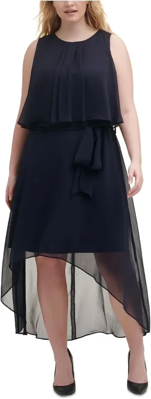 Jessica Howard Womens Plus Chiffon Long Maxi Dress Navy 18W