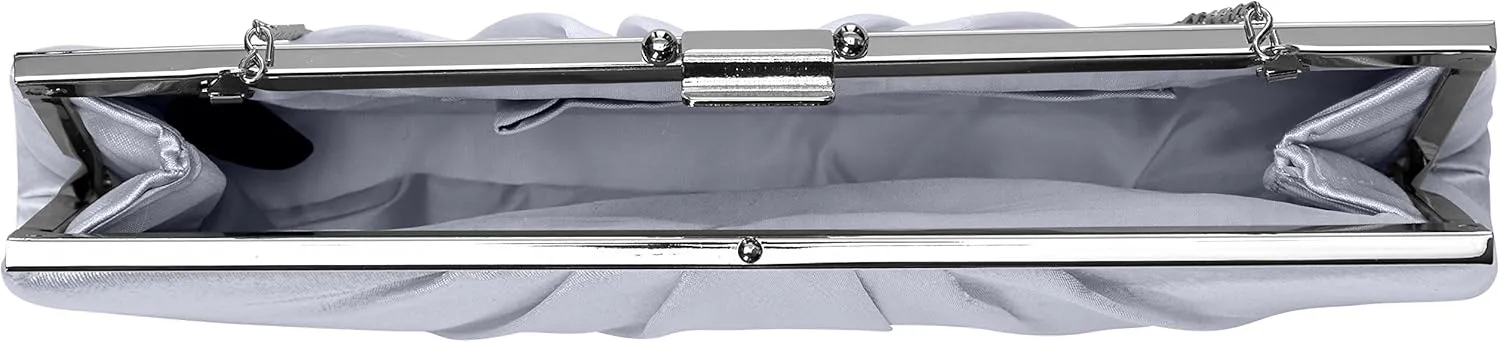 Jessica McClintock Blaire Women's Satin Frame Evening Clutch Bag Purse with Shoulder Chain Included