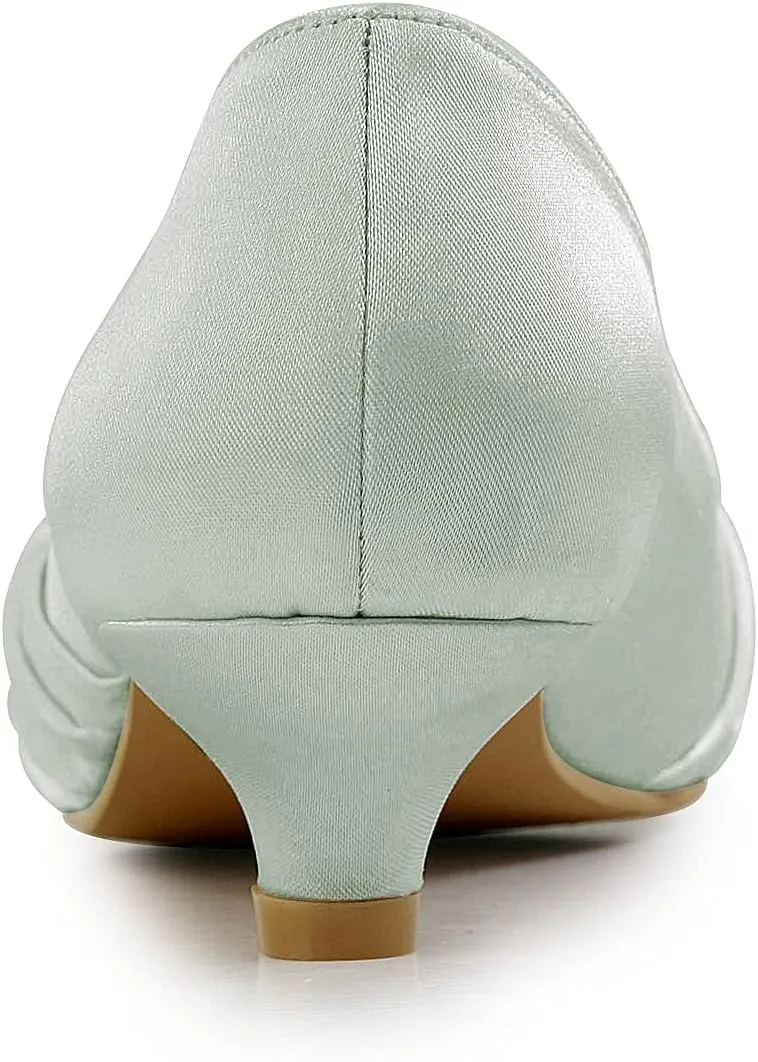 JIAJIA 0112A Women's Bridal Shoes Closed Toe Low Heel Comfort Satin Pumps Crystal Wedding Shoes