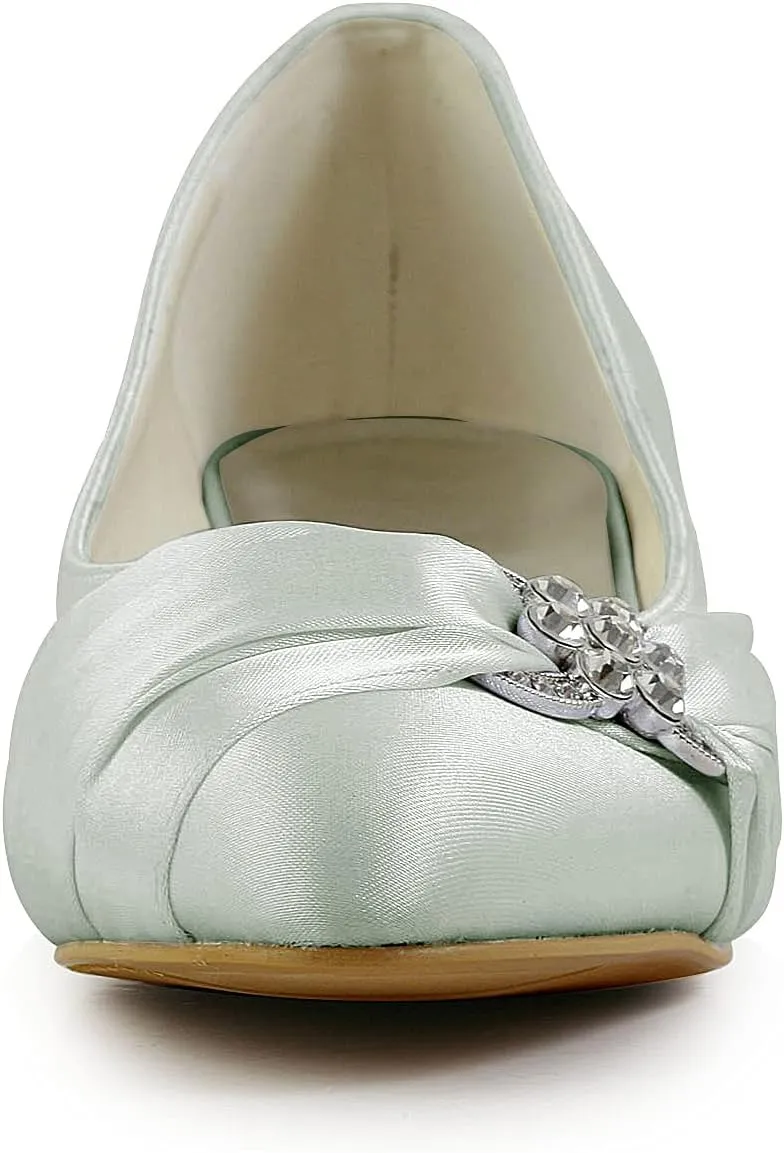 JIAJIA 0112A Women's Bridal Shoes Closed Toe Low Heel Comfort Satin Pumps Crystal Wedding Shoes