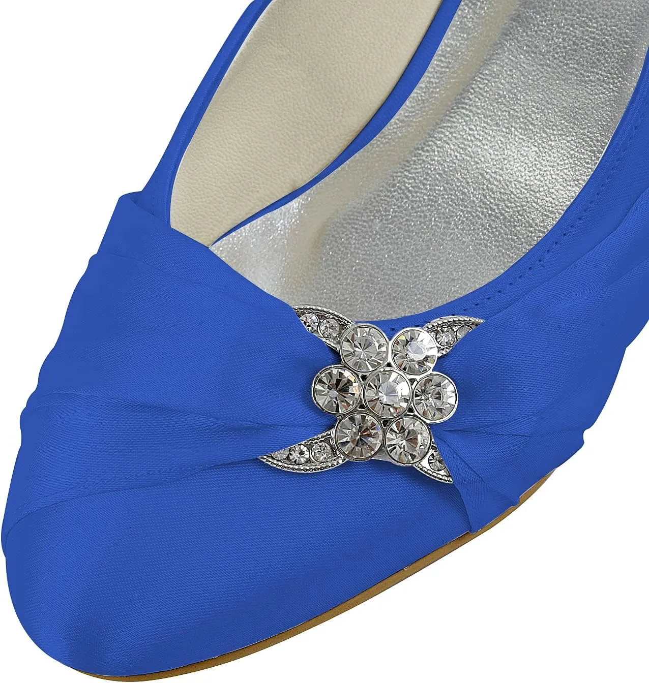 JIAJIA 0112A Women's Bridal Shoes Closed Toe Low Heel Comfort Satin Pumps Crystal Wedding Shoes