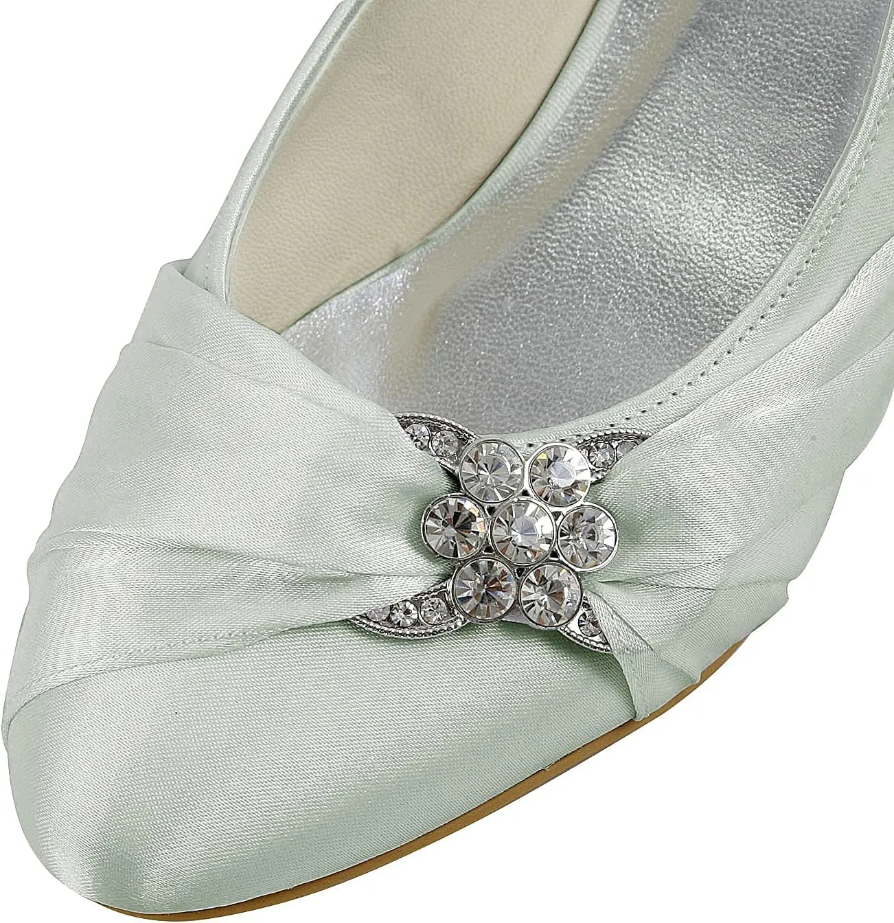JIAJIA 0112A Women's Bridal Shoes Closed Toe Low Heel Comfort Satin Pumps Crystal Wedding Shoes