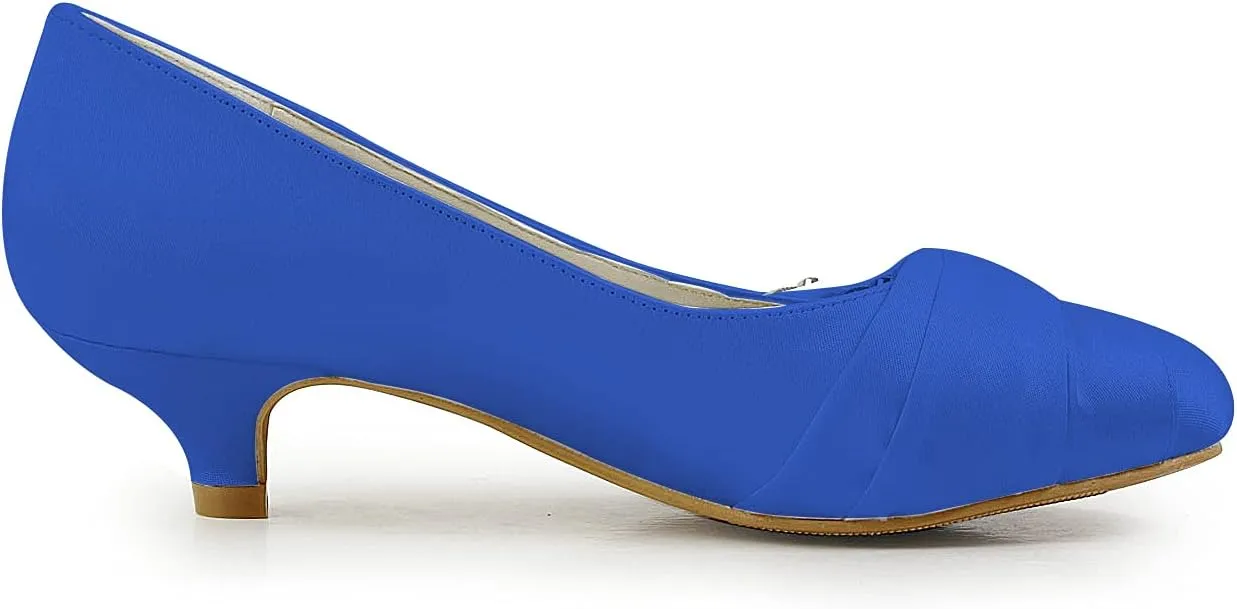 JIAJIA 0112A Women's Bridal Shoes Closed Toe Low Heel Comfort Satin Pumps Crystal Wedding Shoes
